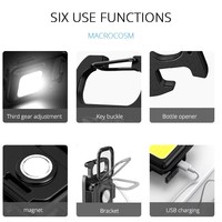 Lampu senter LED Mini portabel, Gantungan Kunci lampu kerja COB multifungsi, dapat diisi daya USB, Magnet kuat, lentera berkemah luar ruangan