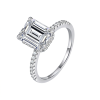 Bague de mariée pour femme en argent 925 plaqué or/rhodium, sertie de moissanite ou de zircon cubique taille émeraude 1-4 carats, avec tige pavée et marquage officiel