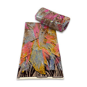 Africain Real Wax Prints Tissu Gold Sequin Brode Wax Cotton Fabric - Product Image 5