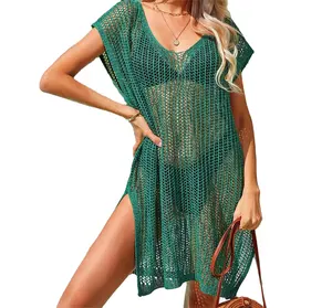 Yingtang Hot Sale Sexy Mouwloze Bikini Cover-Ups Wit Gehaakte Tuniek Gebreide Zomer Strandjurk Vrouwen Strandkleding Zwempak Cover Up