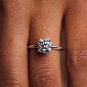 Bague Solitaire en Or Massif 14 carats avec Diamant Naturel, Taille Coussin, Halo Caché, Sertissage à Griffes, Mignonne et Classique, pour Fiançailles, Mariage, Fête, 1-3 carats - Product Image 6