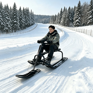 Luge en métal pour une personne avec commande <span class=keywords><strong>de</strong></span> direction, structure amortissante, jouet d'hiver pour enfants et adultes pour la montagne - Product Image 1