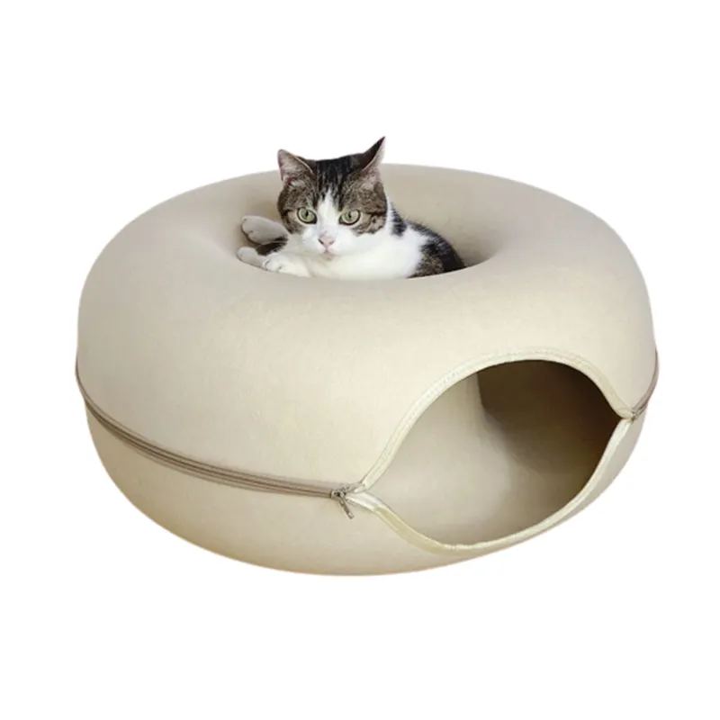 驚きの価格耐摩耗性取り外し可能なフェルトペットドーナツ洞窟ベッド洗える多機能猫トンネル巣