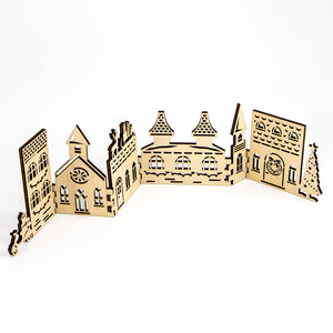 Decoraciones navideñas de madera Corte láser personalizado Escena de soporte de pueblo navideño de madera para decoración de luz de <span class=keywords><strong>estufa</strong></span> - Product Image 4