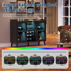 Armoire à vin moderne avec éclairage LED, armoire à liqueurs avec porte-bouteilles, porte-verres et étagères de rangement pour la maison - Product Image 2