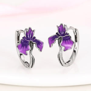 Orecchini a fiore in argento tibetano placcati in oro bianco, stile romantico per donna, orecchini pendenti a cerchio, gioielli alla moda - Product Image 3