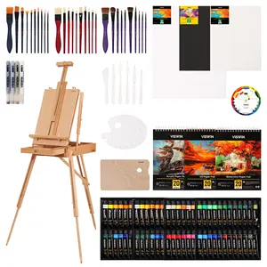 VISWIN Art Supplies Set with French Easel,Painting Brushes,Oil Tubes,Watercolor Pads,Canvas,Palete,Knives