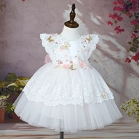 Robe de Fille Enfant Fleurie Charmante de Fée, Sans Manches, avec Applique en Dentelle à l'Arrière en Forme de Papillon Rose, Design Mignon et Gonflé, Dernier Modèle 2025