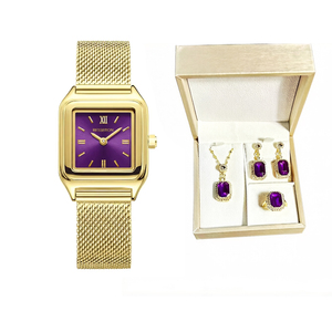 BESSERON Montre carrée dorée tendance pour femme et ensemble collier, bague et boucles d'oreilles, logo personnalisé pour votre marque - Product Image 4