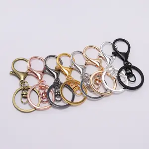 Factory Wholesale 30mm round Key Chains Key Rings with Gold Silver Color Lobster Claw Clasp Metal Alloy DIY Keychain