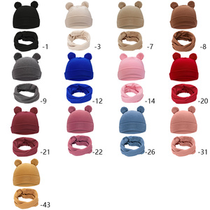 2 Pcs/Lot Cute Bear Ear Baby Turban Hats Scarf Newboorn Boys Girls Faux Cashmere Caps Beanies Autumn Winter Infant Bonnets - Product Image 2