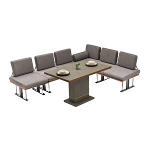Moderno Conjunto de Sofás de Jardín de Acero Inoxidable y Madera Merbau, 6 Plazas, Muebles de Comedor para Exteriores, Duraderos y Resistentes a la Oxidación - Product Image 5