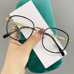 Yc9563 B1 Monturas de Gafas Redondas para Mujer, Metálicas, Montura Completa, Protección Anti Luz Azul, Lentes Planas - Product Image 2