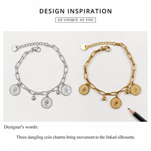 Pulsera de Eslabones con Dijes de Monedas, Acero Inoxidable, Baño de Oro al Vacío de 14K, Color Dorado - Product Image 2