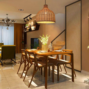 Chinese Pastoral Style Rattan Chandelier Round E27 Single Head For Living Room And <b>Dining</b> Room Bamboo Woven Pendant <b>Light</b> - Product Image 3