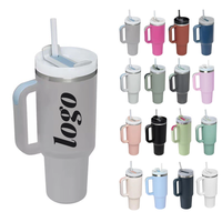 Gobelet isotherme à café Custom Adventure H2.0 40 oz en acier inoxydable noir, tasse de voyage isolée 40 oz avec poignée et paille