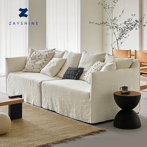 Sofá Modular Reclinable Zayshine <span class=keywords><strong>de</strong></span> Lino Blanco Estilo Wabi-Sabi Francés con Relleno <span class=keywords><strong>de</strong></span> Plumas, Conjunto <span class=keywords><strong>de</strong></span> Sofás para Sala <span class=keywords><strong>de</strong></span> Estar <span class=keywords><strong>de</strong></span> <span class=keywords><strong>3</strong></span> <span class=keywords><strong>Plazas</strong></span>, Sofá en Forma <span class=keywords><strong>de</strong></span> I para Villa - Product Image 1