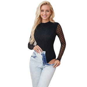 Body Intimo Sexy a Maniche Lunghe con Motivo a Rombi, Modellante e Snellente, Nero, per Donna - Product Image 5