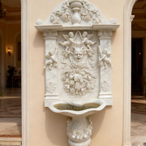 Fuente de jardín de <span class=keywords><strong>cascada</strong></span> de pared con caño de cabeza de león de mármol de piedra natural a la venta - Product Image 1