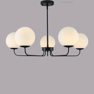 Elegant Mid Century Modern 5 <b>Light</b> Brass Sputnik Linear Chandelier With Frosted Glass Globe Shades Ceiling Pendant <b>Light</b> - Product Image 5