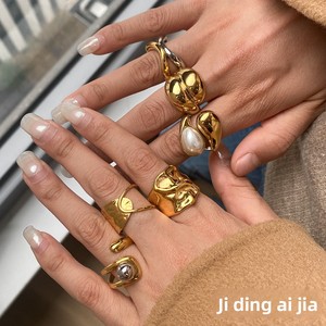 Bague en acier inoxydable Jeding pour femme, style européen et américain, avec perle, forme géométrique, bijoux inaltérables, design de niche, transfrontalier - Product Image 2