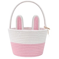Panier de Pâques pour enfants, panier à oreilles de lapin détachable, panier tissé rustique, cadeau pour fille, garçon, bébé, décoration de fête de printemps, panier de Pâques