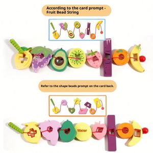 Jeu de logique interactif de bureau en bois avec grandes perles en bois de fruit, jouet éducatif pour enfants de 4 à 6 ans - Product Image 3