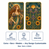 Carte de collection en métal double face, style Art Nouveau vintage, motif Iris, Tournesol, Libellule, avec cadre doré, décoration florale naturelle, cadeau