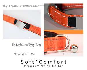 Ensemble de laisse réglable pour chien, collier silencieux personnalisé pour chat avec étiquette d'identification métallique gravée détachable en nylon réfléchissant sur mesure - Product Image 5