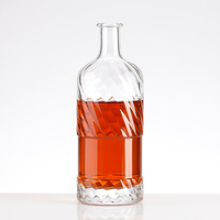 Personnalisé 500ml 700ml 750ml 1000ml Bouteille transparente ronde vide en verre silex liqueur vin whisky vodka tequila avec couvercle en liège