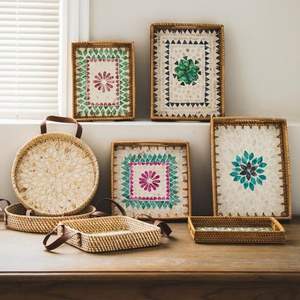 Meilleure vente plateau de service en rotin fait main avec nacre fabriqué à la main au Vietnam - Product Image 4