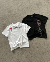 T-shirt homme vintage à motif croix, coton épais, coupe ample, streetwear Y2K, hip hop, blanc, noir, t-shirt graphique, logo personnalisé