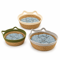 Panier-lit pour chat en herbe écologique multicolore, respirant et chaud, pour intérieur, lit de couchage pour animaux de compagnie, panier-griffoir rond tressé à double usage