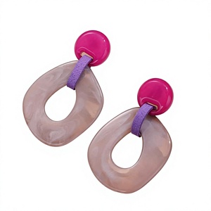 Fancy <b>Red</b> Hexagon Design Resin Hoop <b>Earrings</b> Gold Plated Premium Bohemia Stylish Women's Party Gifts with Woman Jewelry - Product Image 5