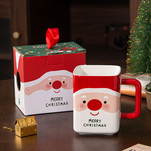 Tasse carrée en céramique personnalisée Père Noël Bonhomme de neige, tasses d'hiver faites à la main, mugs de Noël en céramique, mugs mignons pour cadeau - Product Image 4