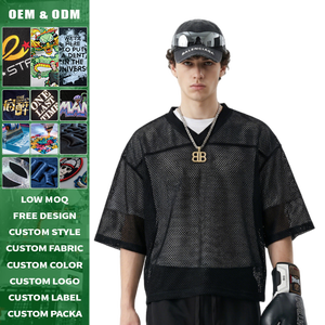 Camiseta Deportiva Oversize de Malla Transpirable con Cuello en V para Hombre, de Algodón, Manga Corta, Tejida, con Estampado DTG Personalizado, Estilo Urbano - Product Image 3