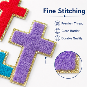 Set di Toppe a <span class=keywords><strong>Croce</strong></span> Cristiana all'Ingrosso, Emblemi Religiosi Varsity, Adesivi in Tessuto Spugna con Bordo Dorato Glitterato, Pronta Consegna - Product Image 3