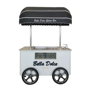 Italian Ice Cream Slush Vending Cart Electric Ice Cream Freezer Carts with Food Tubs