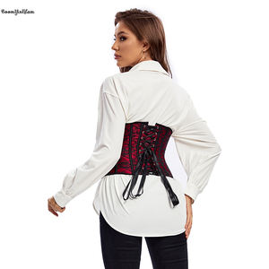 14 lische di pesce Vintage Korsette stringate con controllo della pancia floreale Bustier bordeaux sottobosco Top da donna - Product Image 6