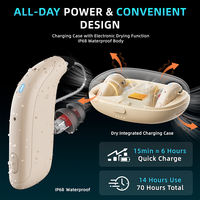 Flysound Chine – Appareil auditif binaural RIC OTC à conduction aérienne, rechargeable, étanche IP68, 50 canaux, réduction adaptative du bruit