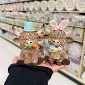 <b>Easter</b> Highland Cow Figurines With Bunny Ears And Letters Indoor Decor For Home Garden Desktop Bedroom - Product Image 2