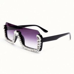Lunettes de soleil tendance 2020, protection UV400, grandes lunettes carrées demi-cerclées, avec strass, verres monobloc, pour femmes - Product Image 5