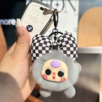 Porte-clés en forme de boule noire 3D en peluche de dessin animé mignon, écologique, durable et doux, avec nœud en fausse fourrure de lapin, breloque de sac, cadeau