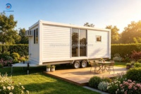 Usine de conteneurs Skyacross, maisonnette préfabriquée verte sur roues, maisons en conteneurs avec roues, design de maisons mobiles sur remorque