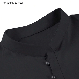 <b>Men</b> Black <b>Thobe</b> Stand Collar Button Placket Long Sleeve Full-Length Minimalist Islamic Jubba Saudi Modest Formal Daily Robe - Product Image 5