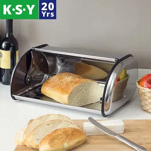 Kitchen Counter Storage Bread Bin Holder Stainless Steel Bread Box With Roll Up Lid