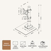 Soporte de Monitor de un Solo Brazo Khcoohoo Personalizado, Soporte de TV de Escritorio de Aleación de Acero, Inclinación de 90°, Rotación de 360° para TV de 13"-27", Capacidad de Carga de 8 kg