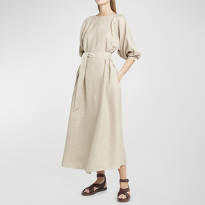 Abito Midi Estivo/Primaverile Casual di Alta Qualità Personalizzato in Tessuto Naturale Misto Cotone e Lino con Collo a O per <span class=keywords><strong>Donne</strong></span> - Product Image 4