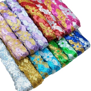 Tissu de dentelle bon marché 4cm accessoire de vêtement à faire soi-même dentelle d'<span class=keywords><strong>organza</strong></span> de maille de fleur pour le costume Dancewear tissu de couture de garnitures pailletées de paillettes - Product Image 1
