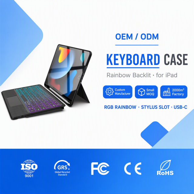 Leather Folio OEM Competitive Price Wireless USB-C Full Size RGB Backlit  Touchpad Keyboard Case for iPad 10.2/10.5 HL126